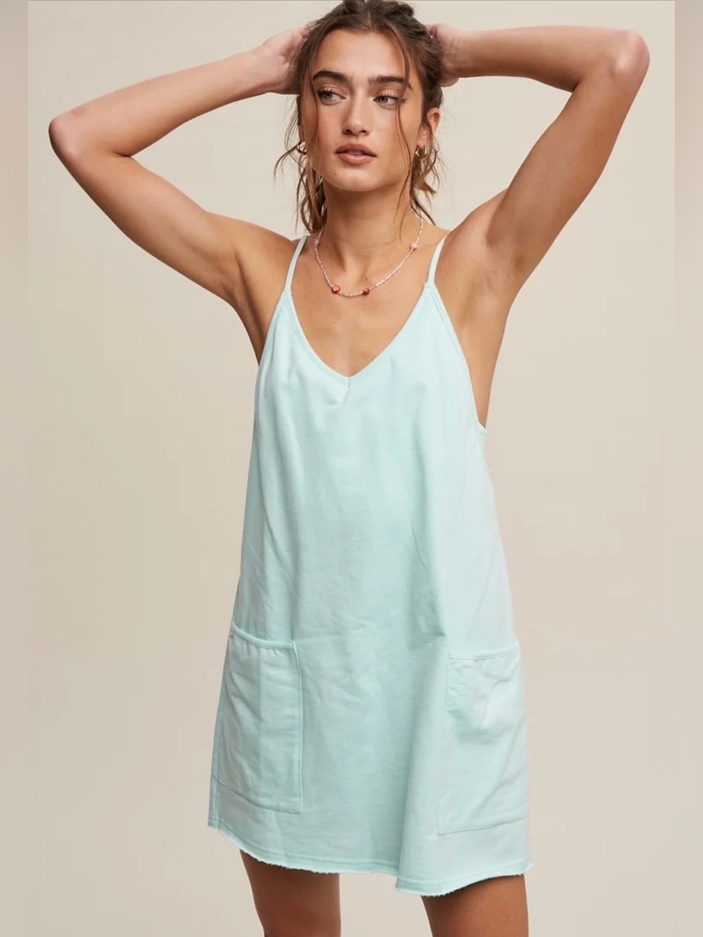 Listicle | Sporty Mini Dress with built in romper liner | Aqua Mint | Size L